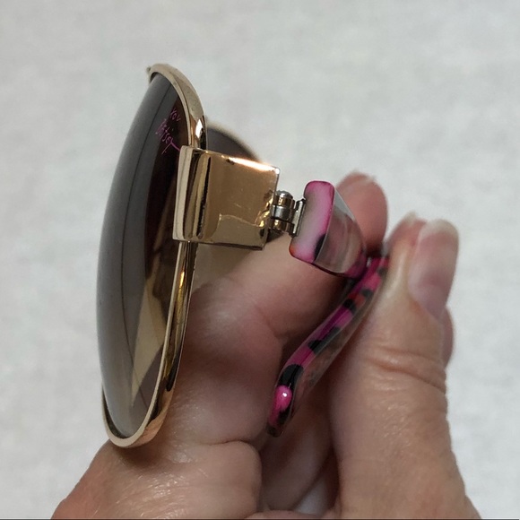 Betsy Johnson Gold Frame Pink and Black Animal Print Arm Sunglasses - Picture 10 of 10